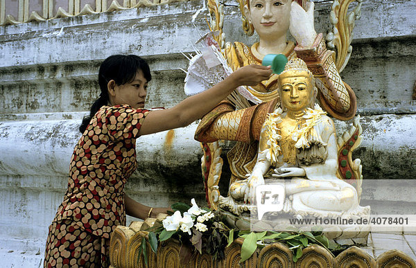 Rituelle Waschung einer Buddhastatue  Burma  Birma  Myanmar  Asien