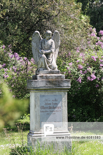 St. Marxer Friedhof  Grabstein  Wiese  Engel  Figur  Bäume (Österreich  Wien)