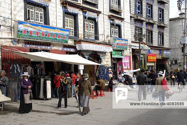 Street in the Tibetan old town Lhasa Tibet China