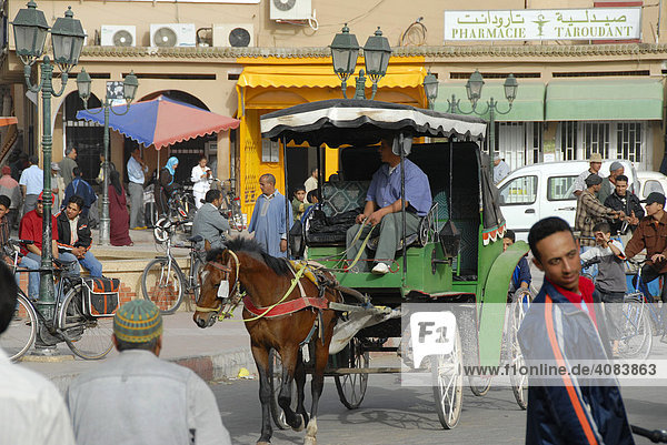 Alive square with horse cart caleche Place al Alaouyine Place Assarg Taroudannt Morocco