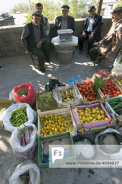 Turkey Assos near Behramkale northern Agean Sea village sqare farmer are selling fruits and vegetables