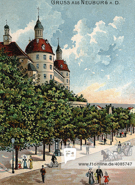 Historic postcard about 1900 Neuburg on the Danibia Upper Bavaria Germany castle