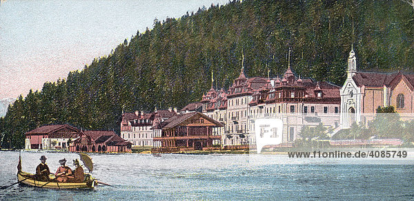 Historic postcard about 1900 Hotel Scholastika on the Achensee Tyrolia Austria