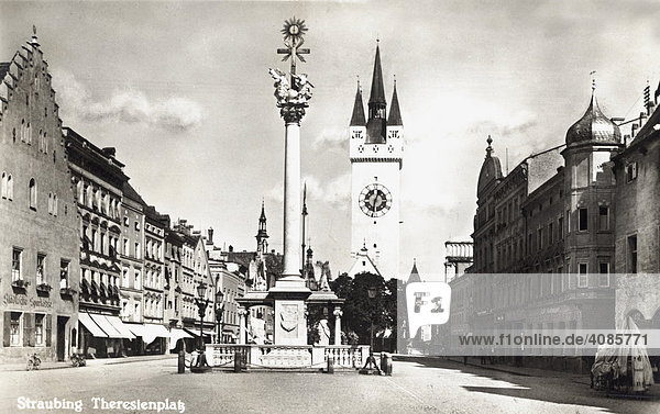 Theresienplatz about 1930 Straubing Lower Bavaria Germany