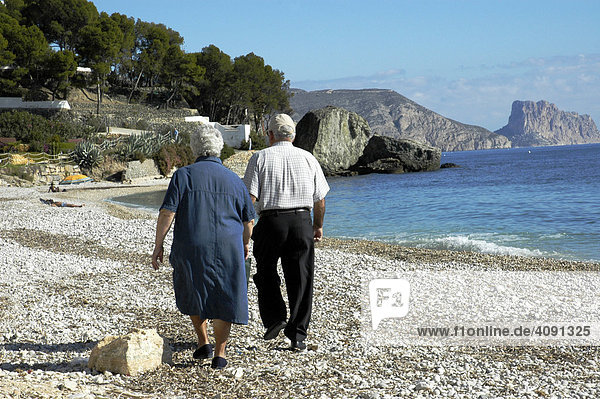 Older couple on a walk at the beach  Altea  Costa Blanca  Spain