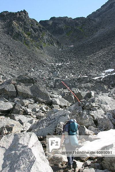 The Golden stairs are the most steep ascend just before the chilkoot Pass Chilkoot Trail Alaska USA