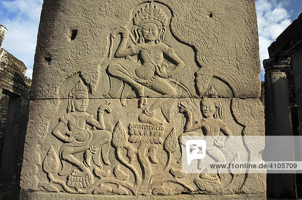 Relief of dancers  Bayon temple  Angkor Wat  Cambodia