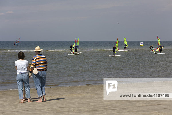 Surfing school  St Peter Ording  North Frisia  North Sea  Schleswig-Holstein  Northern Germany  Germany  Europe