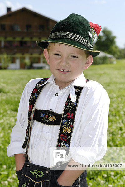 Little boy wearing traditional Bavarian national costume