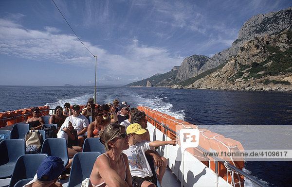 Cliff coast seen from a boat  near Pedra Longa  Sardinia  Italy