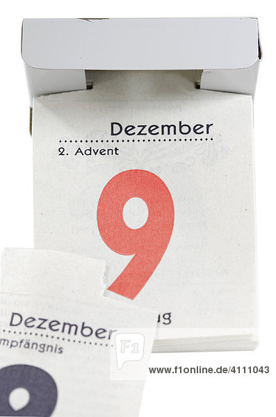 9. Dezember auf einem Abreisskalender - 2. Advent