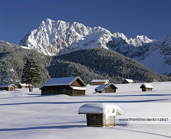 Winterlandschaft bei Mittenwald  Buckelwiesen  Karwendelgebirge  Wörner  Oberbayern  Deutschland