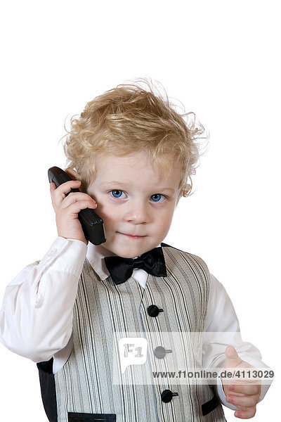 Little manager  young businessman with phone