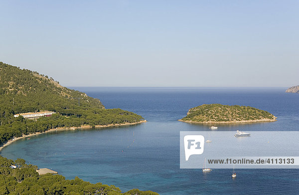 The famous Formentor Hotel with its beach and some boats  Majorca  Balearic Islands  Spain