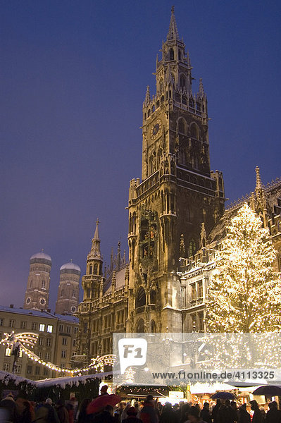 Christmas Market with Town hall in Munich  Germany