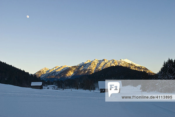 Karwendel Mountainrange panorama from Gerold in winter Bavaria Germany