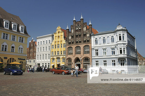 BRD Germany Mecklenburg Vorpommern City Stralsund Historical Houses in the Down Town at the Market Place