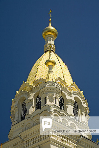 Close up goldener Turm der Pokrovski Kirche,  Sevastopol,  Krim,  Ukraine,  Süd-Osteuropa,  Europa