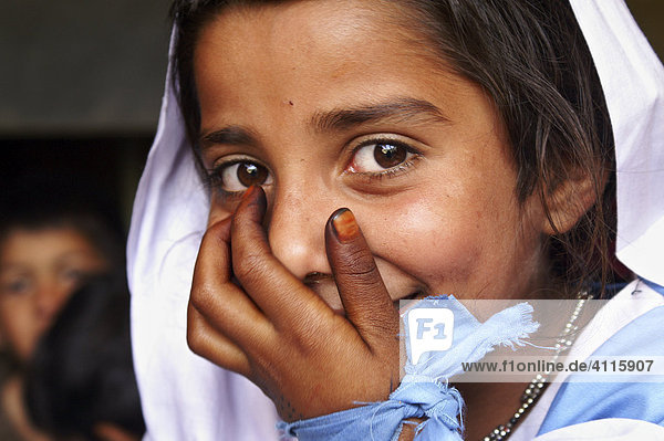 Portrait of a girl in school uniform  Manshera  NWFP  Pakistan