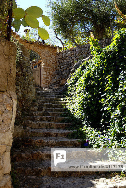 Gasse mit Treppen in Fornalutx auf Mallorca  Spanien