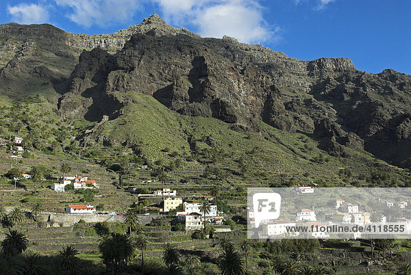 Houses at the terraces of Valle gran Rey  La Gomera Island  Canary Islands  Spain  Europe