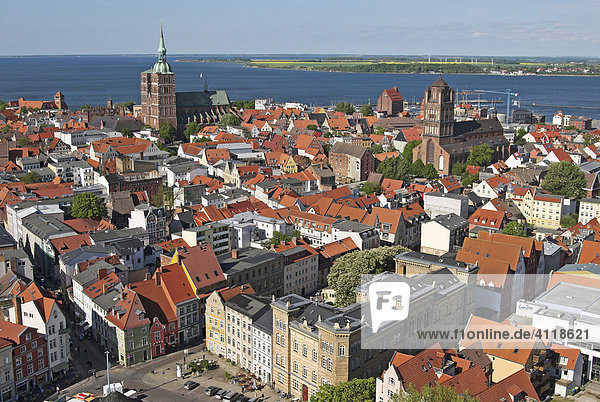 View from St. Mary's church  Hanseatic city of Stralsund  Mecklenburg Western Pomerania  Germany  Europe