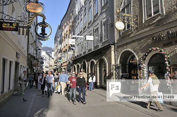 Getreidegasse Street in the historic centre of Salzburg  Austria  Europe