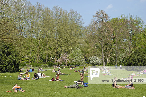 Tuebingen  Germany - People enjoying the sun in the city park