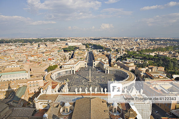 View of the city and St. Peter's Square as seen from the dome of St. Peter´s Basilica  Rome  Italy  Europe