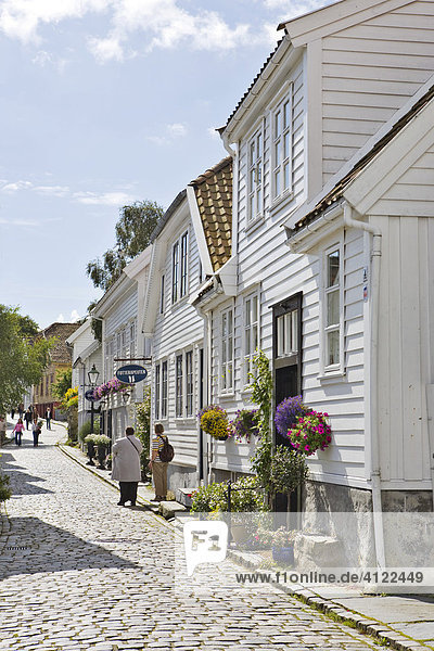 Beautiful old wooden houses in Old Stavanger  the historic centre of Stavanger (European Capital of Culture 2008)  Norway  Europe