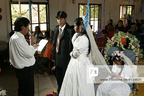 Registrar holding wedding speach  Indian wedding  Loma Plata  Chaco  Paraguay  South America