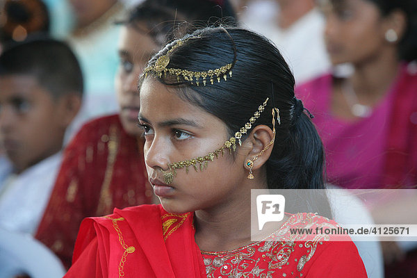 Portrait of a girl of Indian ethnicity at a Hindu Festival  Georgetown  Guyana  South America