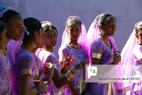 Girls of Indian ethnicity at a Hindu Festival in Georgetown  Guyana  South America