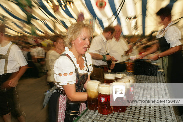 Bedienung  im Bierzelt während des Volksfest  Internationales Trachtenfest  Mühldorf  Oberbayern  Bayern  Deutschland  Europa