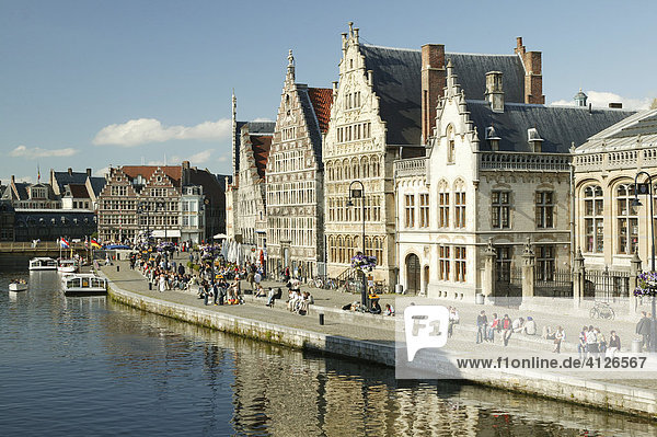 Medieval guild buildings in Ghent  Flanders  Belgium  Europe