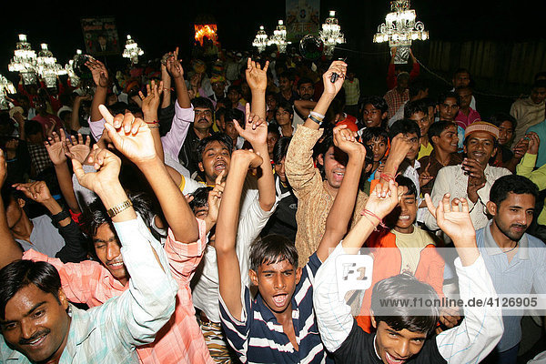Guests dancing during a wedding held at a Sufi shrine in Bareilly  Uttar Pradesh  India  Asia