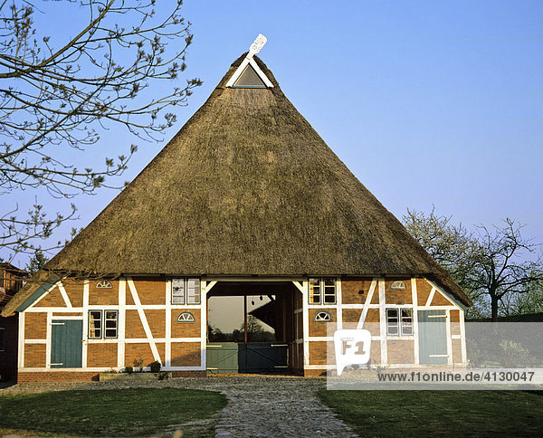 Bauernhaus mit Strohdach  Reetdach  Fachwerk  Schleswig-Holstein  Deutschland
