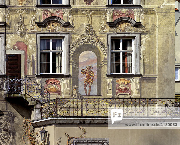 Haus zum Cavazzen  city museum with painted facade  Lindau am Bodensee  Swabia  Bavaria  Germany  Europe
