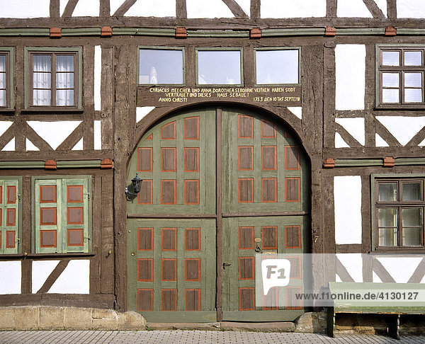 Doors of a Fachwerk-style house built in 1733  Hesse  Germany  Europe