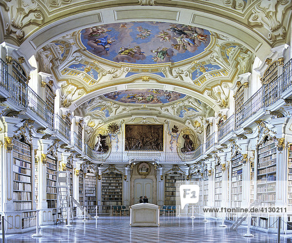 Ceiling frescoes in the largest monastic library (1766) in the world at Admont Abbey  Benedictine monastery in Liexen  Styria  Austria  Europe