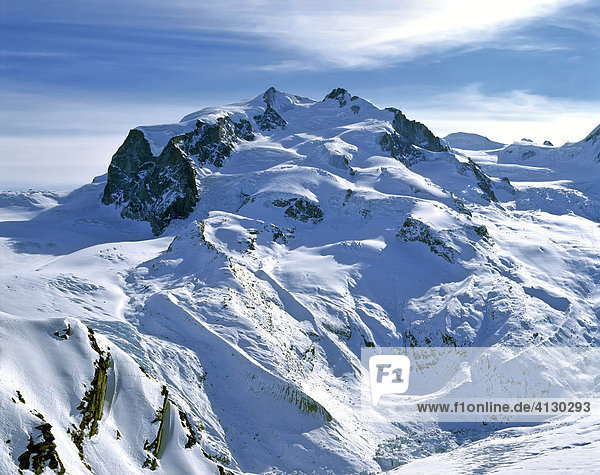 West side of Monte Rosa massif and Gorner Glacier  Wallis Alps  Zermatt  Wallis  Switzerland  Europe