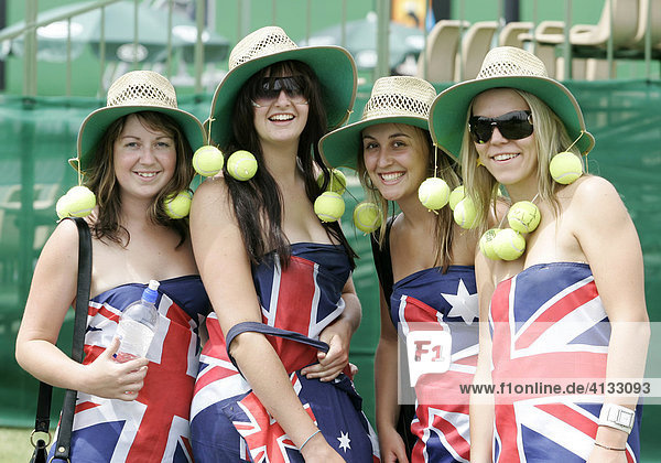 Fans clad in the australian national flag at the ATP Grand Slam Tournament  Australian Open 2006 Melbourne  Victoria  Australia