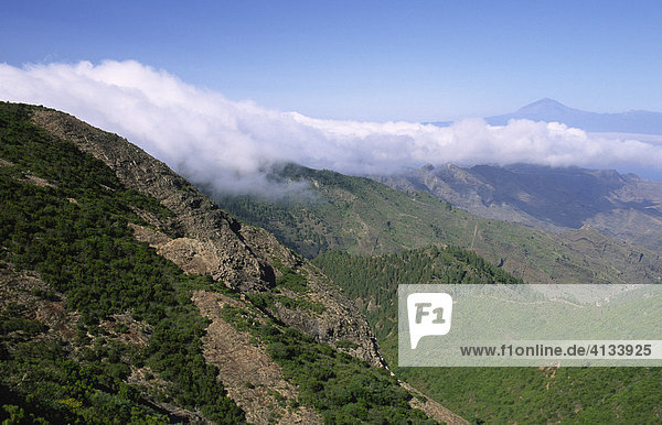 View from La Gomera at the Pico del Teide on Tenerife  Canary Islands  Spain