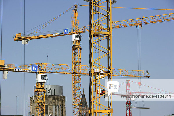 Cranes  Construction site of a giant Karstadt shopping Mall Limbecker Platz  Essen  North Rhine-Westphalia  Germany