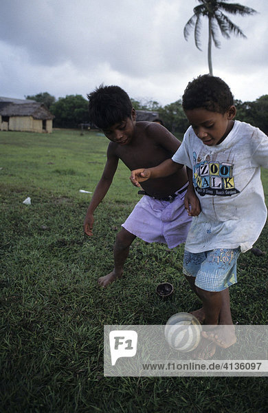 Children playing football  Ras  Moskitia  eastern Caribbean coast  Honduras
