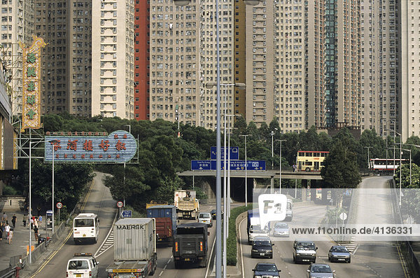 Wohnviertel im nordöstlichen Stadtteil Wong Tai Sin  Kowloon  Hongkong  China