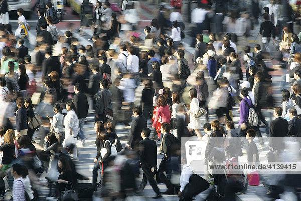 Shibuya pedestrian crossing  the world's busiest pedestrian crosswalk  Shibuya district  Tokyo  Japan  Asia