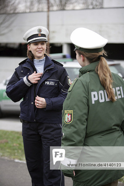 New blue police uniforms worn by 1400 male and female North Rhine-Westphalian police officers  Duesseldorf  North Rhine-Westphalia  Germany  Europe
