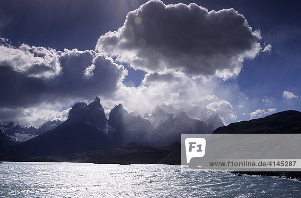 CHL  Chile  Patagonia: Torres del Paine National Park. Lake Pehoe  Mount Paine.