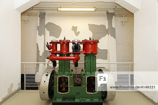 Centrifugal pump with petrol engine exhibit at the Museum der Deutschen Binnenschifffahrt (museum of the German inland navigation) Duisburg-Ruhrort NRW Germany